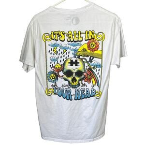 Tree Hugger Its All In Your Head Medium Psychedelic White Skull Graphic Tee